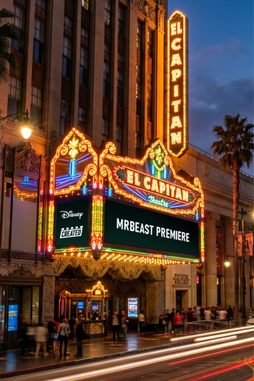 El Capitan Theatre lit up for a premiere